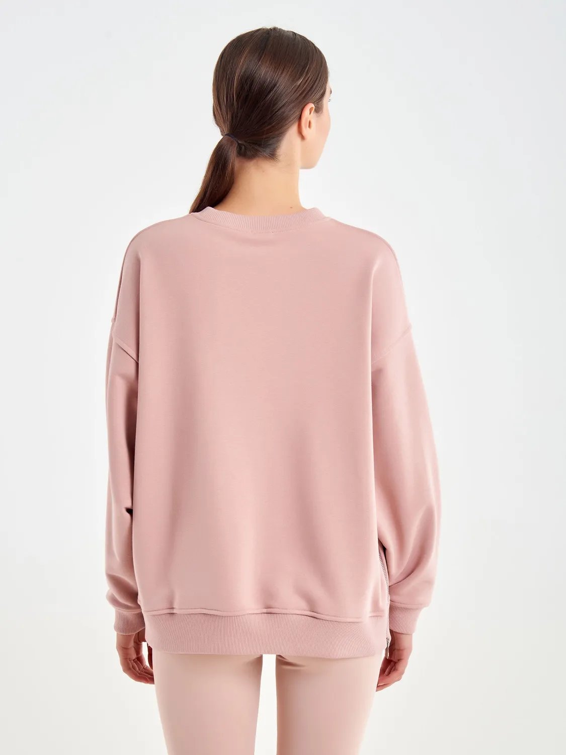 Vicolo felpa girocollo blush zip laterali cotone