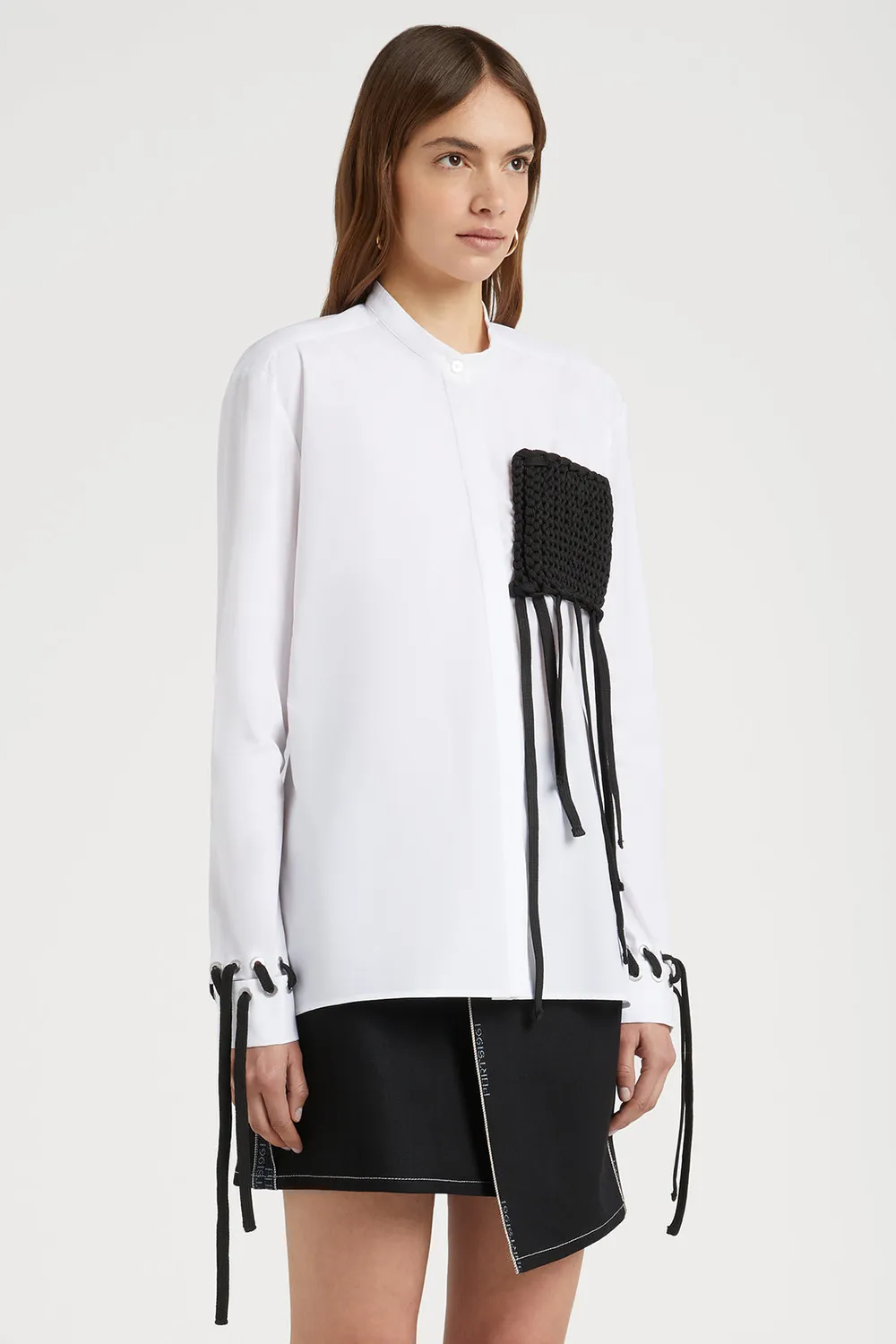 PORTS Long Sleeve Shirt camicia bianca tasca pizzo