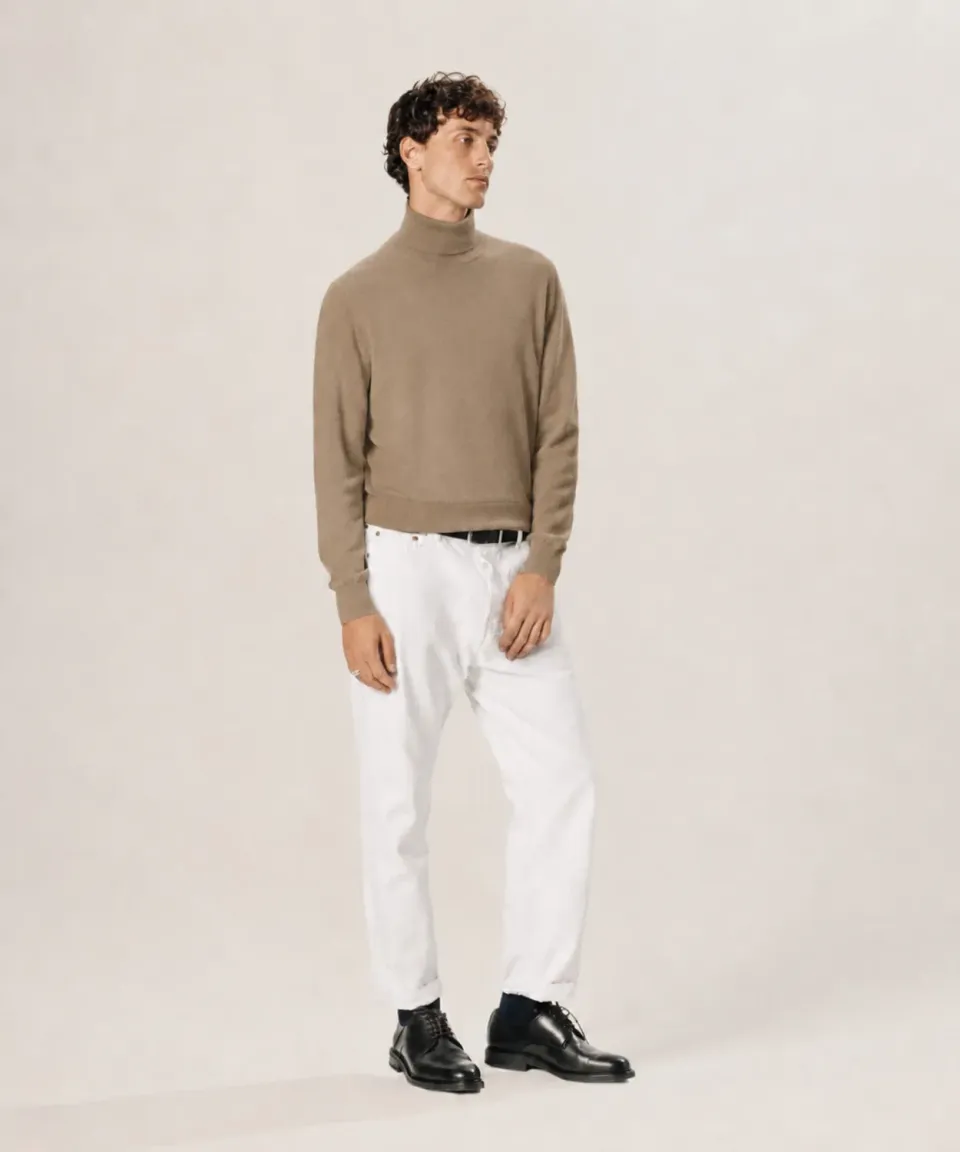 Rodier Maglione Dolcevita in Lana Merino Beige Scuro