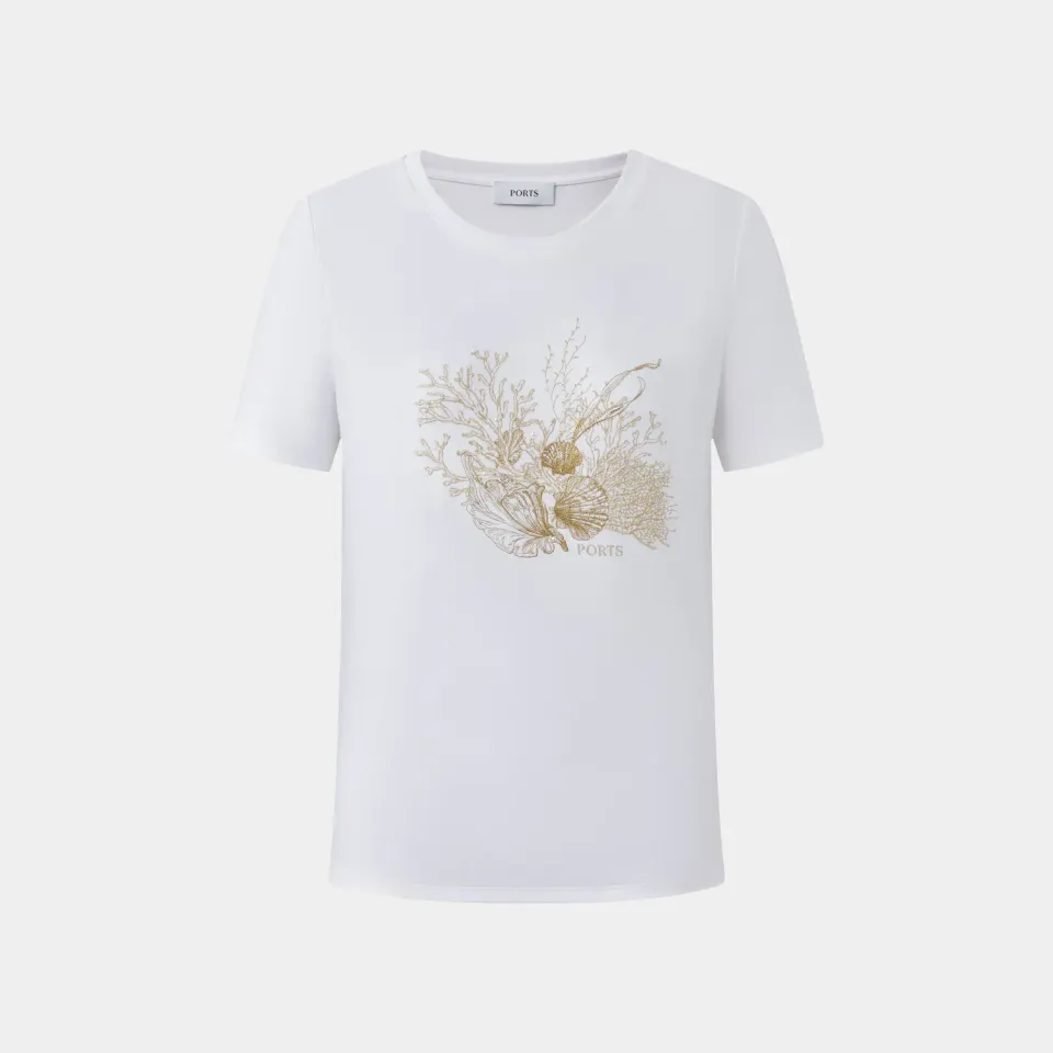 PORTS Botanical Print t-shirt crema in cotone stampa