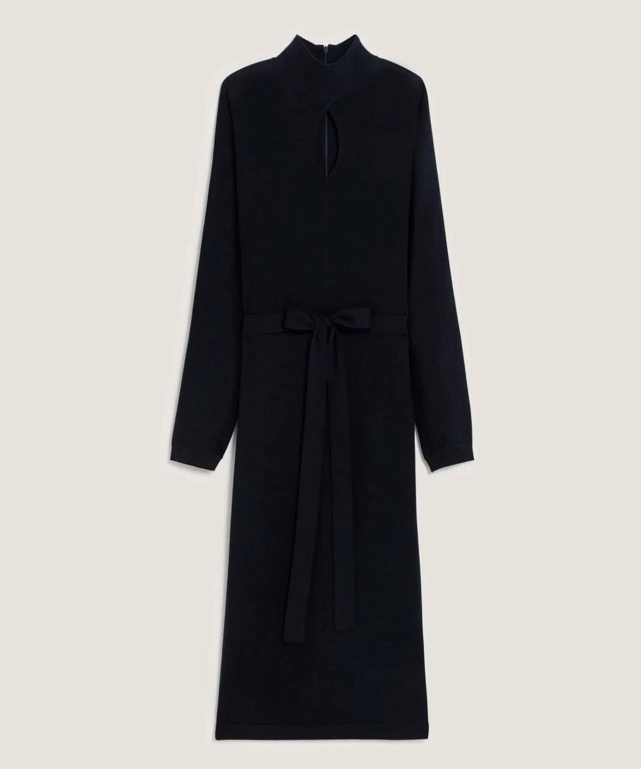 Rodier abito lungo lana merino collo finto blu navy