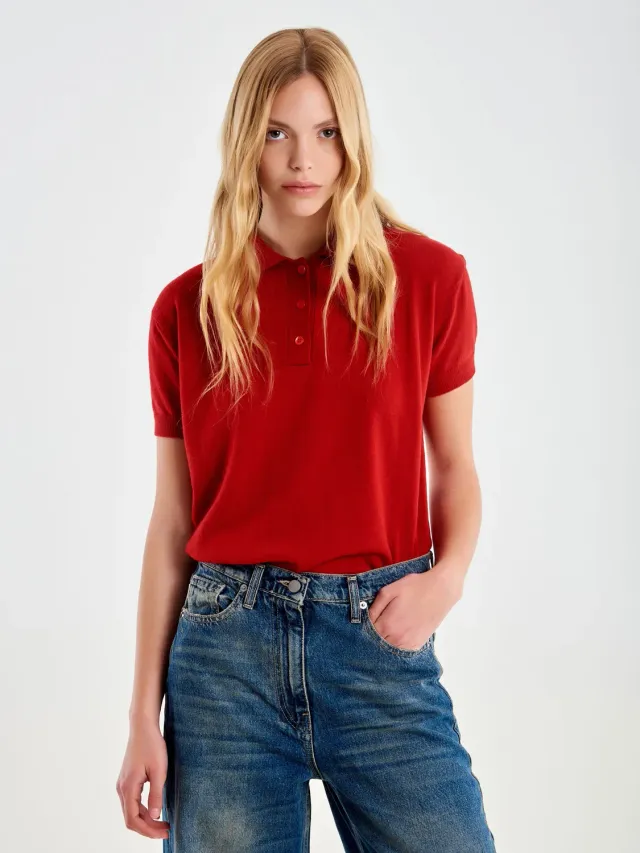Vicolo Polo Maglia Maniche Corte Misto Cashmere Unica