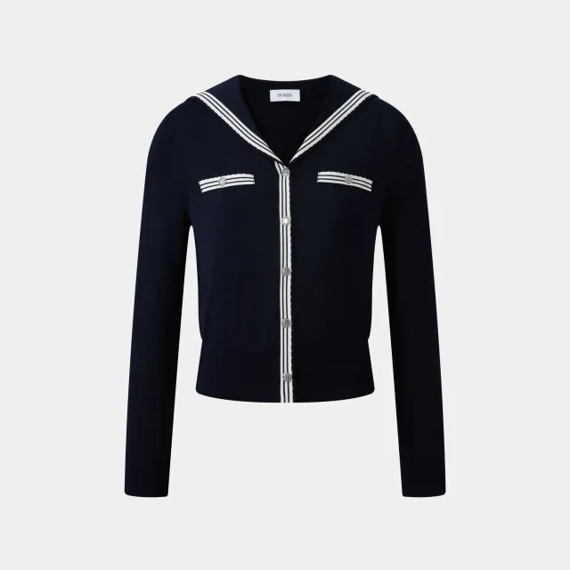 PORTS Trim Sailor Collar Cardigan cardigan blu navy