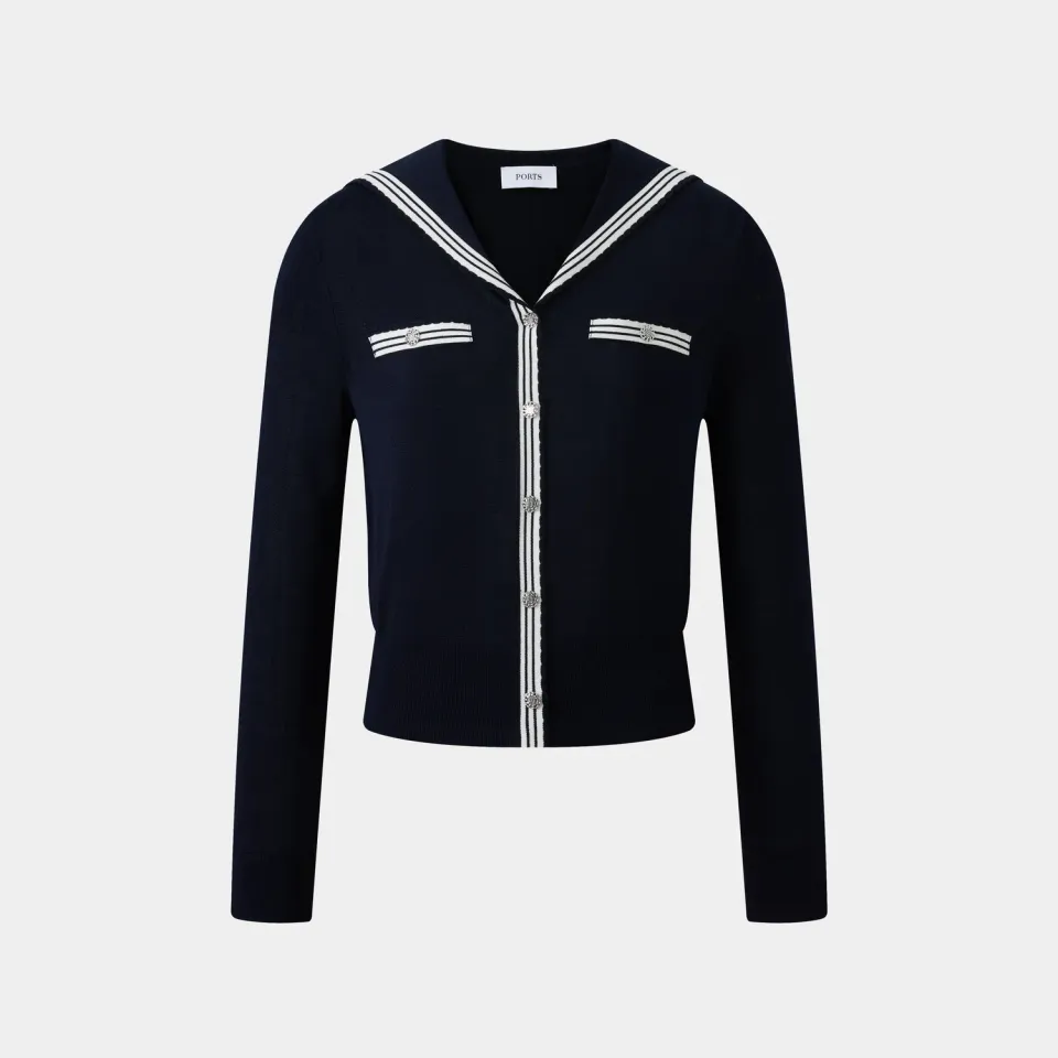 PORTS Trim Sailor Collar Cardigan cardigan blu navy