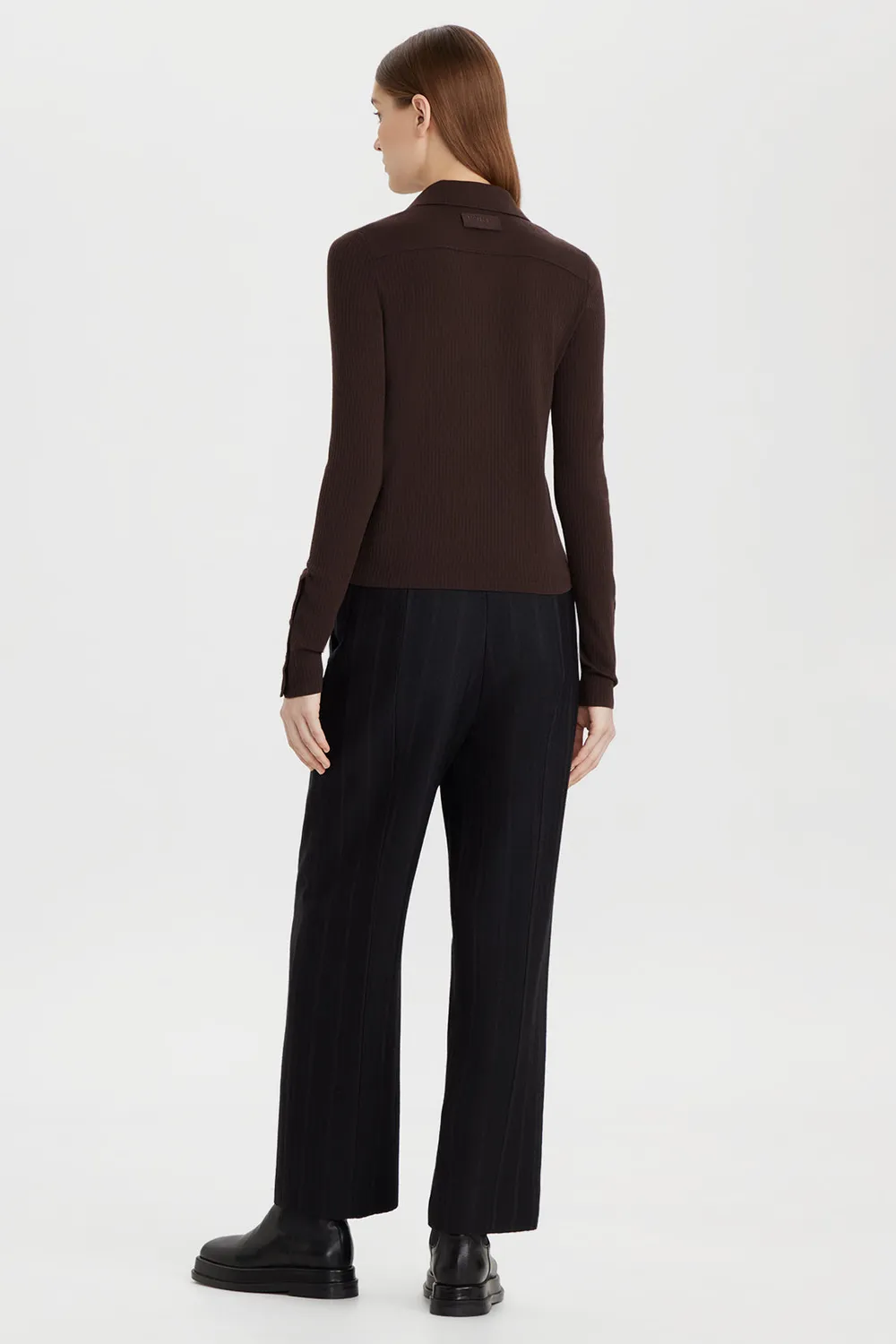 PORTS 1961 maglione polo lana a coste cioccolato