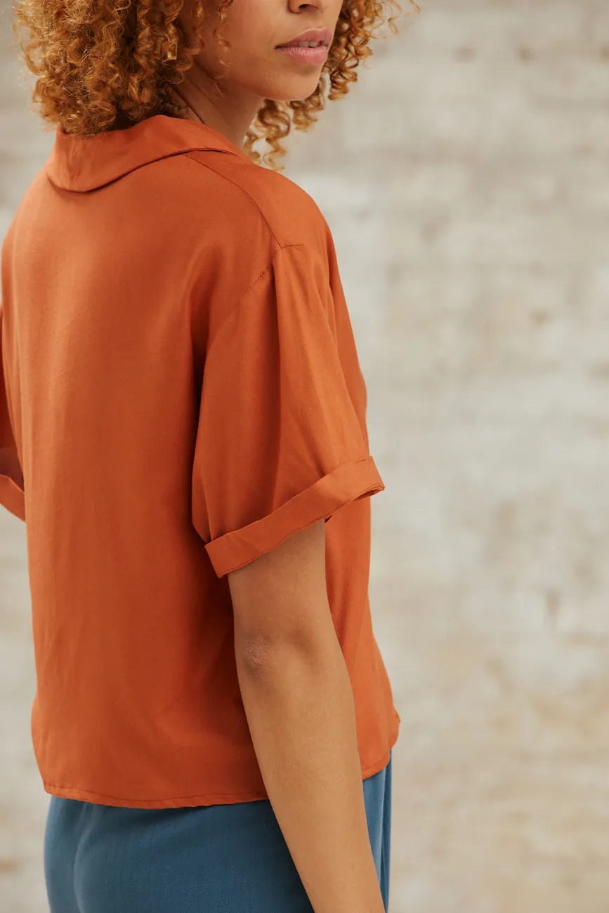 Jyoti Avaani camicia viscosa ruggine manica corta