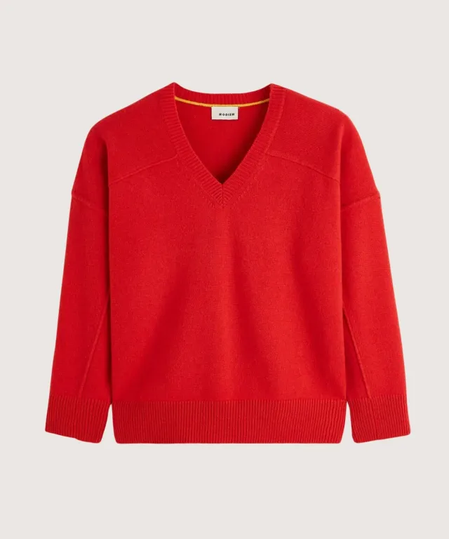 Rodier maglia oversize scollo V cashmere arancio corallo