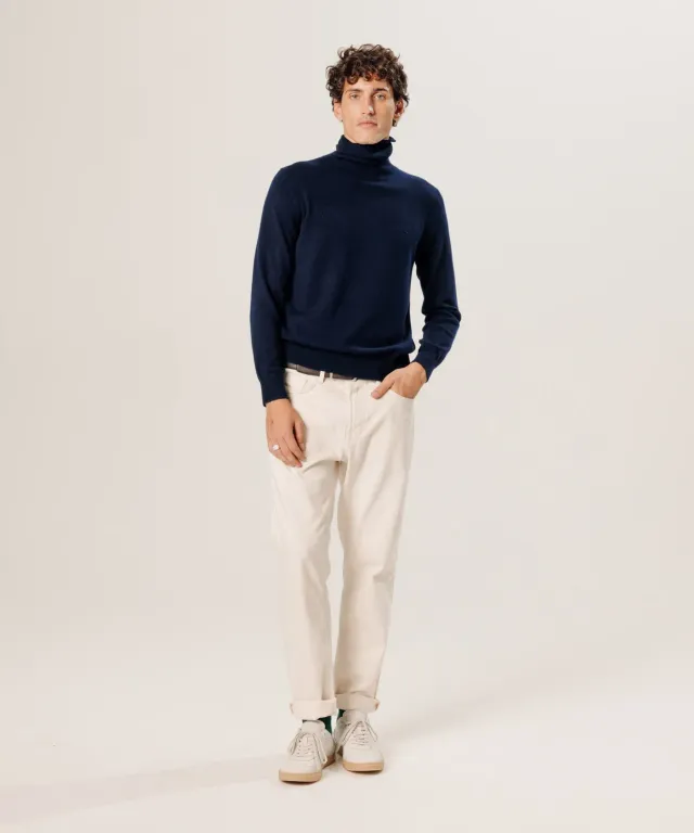 Rodier Dolcevita Uomo Cashmere Blu Notte Maglione 2 Fili