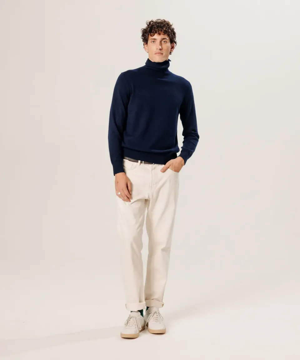 Rodier Dolcevita Uomo Cashmere Blu Notte Maglione 2 Fili