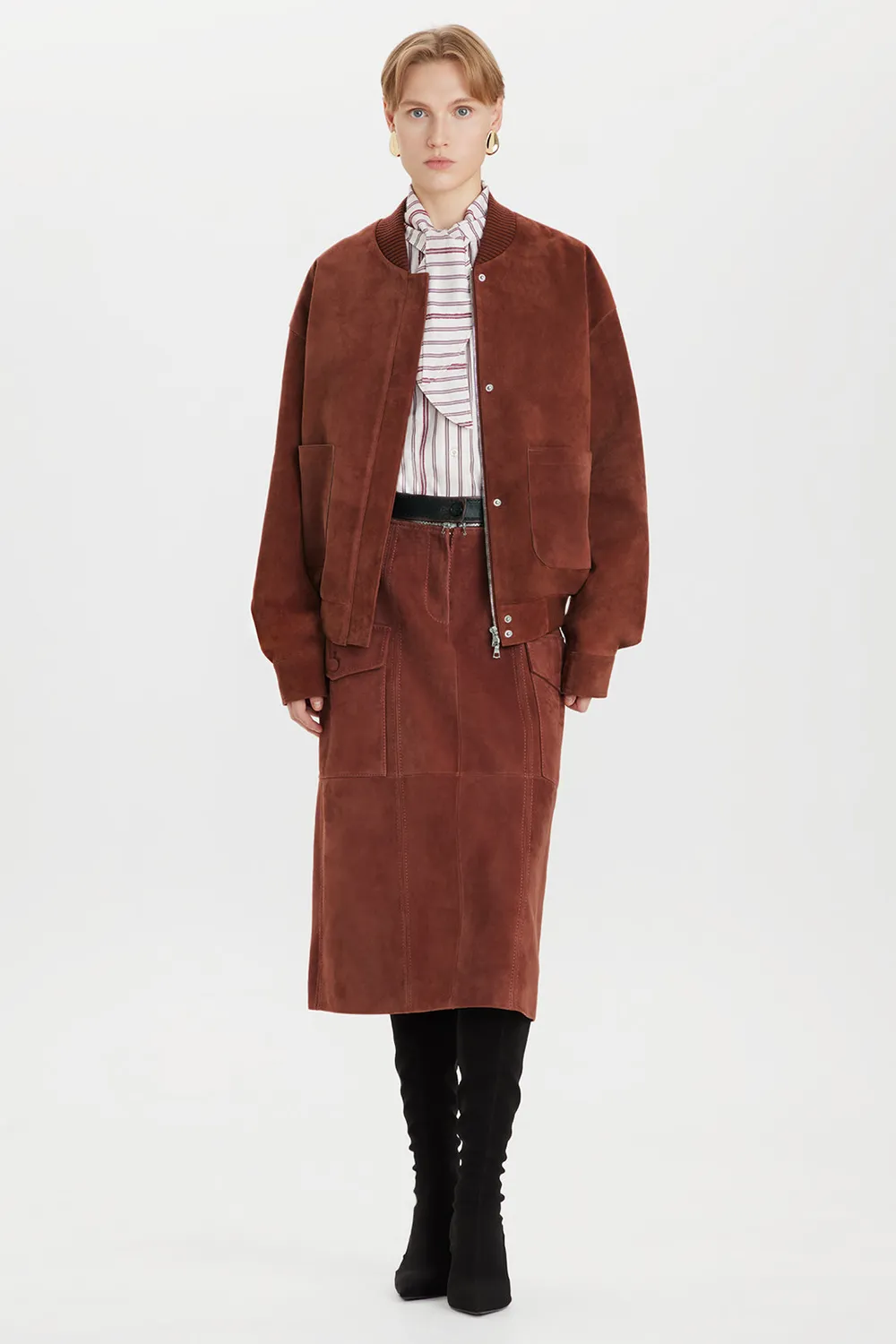 Ports Suede A-Line gonna midi camoscio ruggine