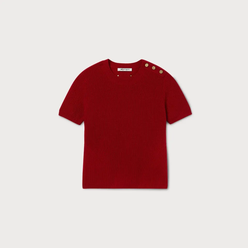 PORTS Maglia Rossa Maniche Corte Lana Collo Tondo