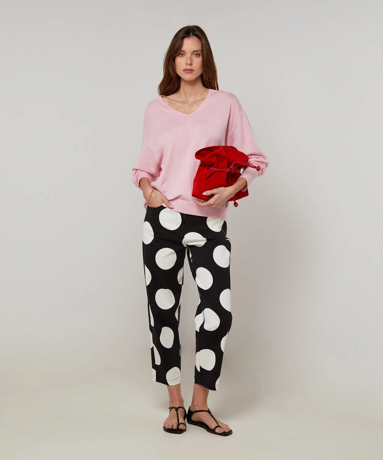 Rodier Maglione Oversize Scollo a V Rosa Pale Lana