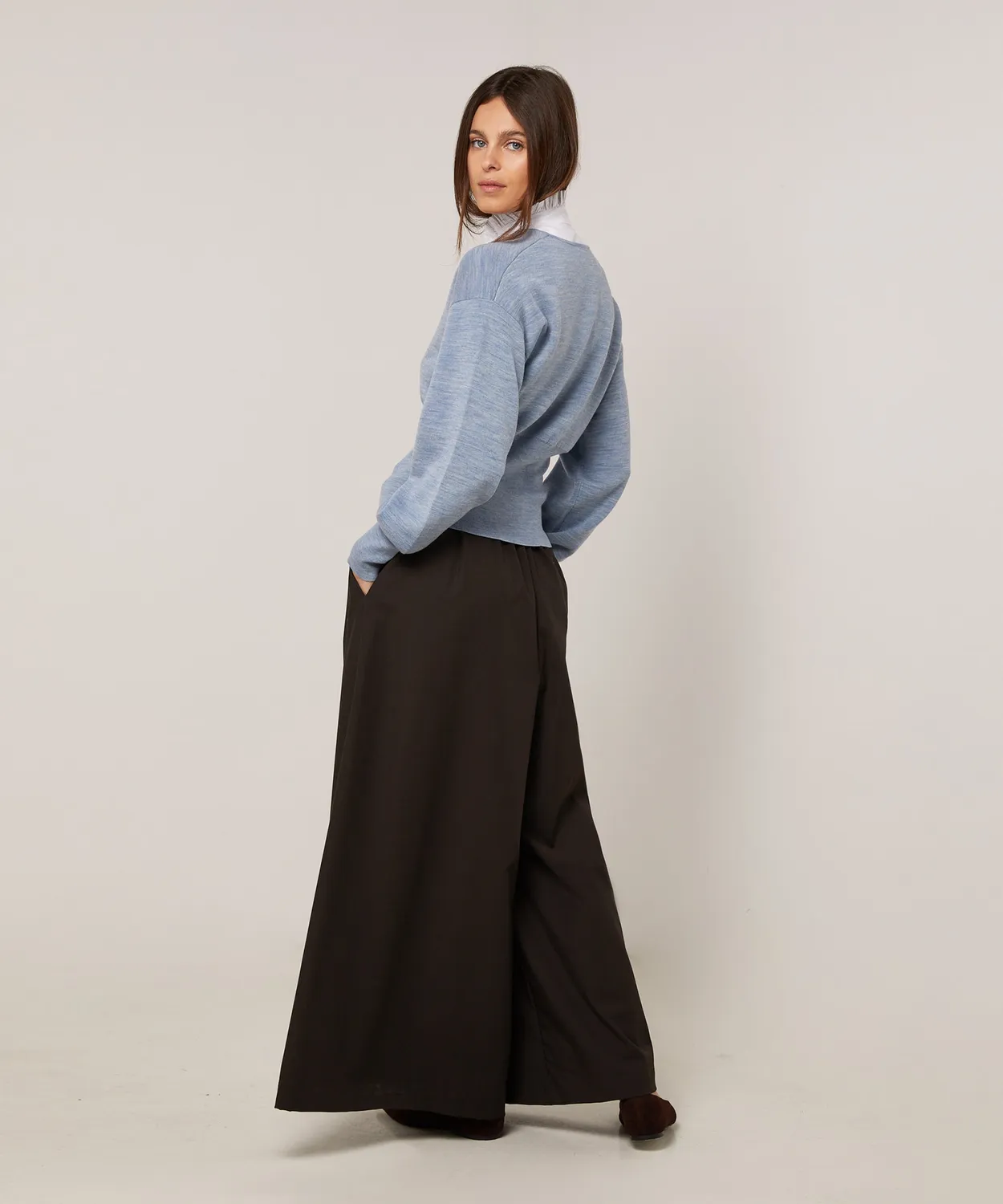 Rodier Cardigan Corto Lana Celeste Maniche Sbuffo