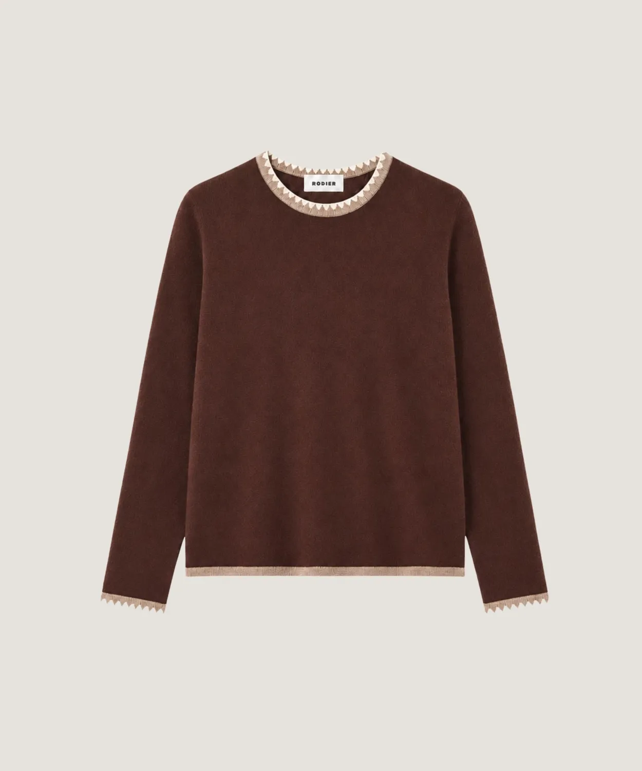 Rodier pullover girocollo maglia fine marrone