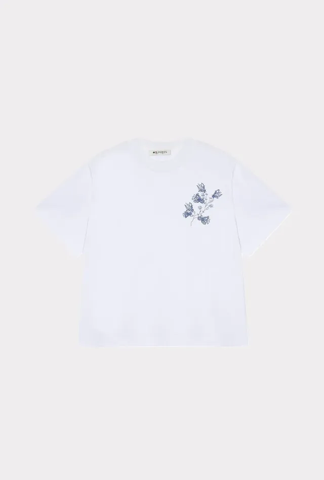 Ports Floral Embroidered t-shirt bianca fiori blu