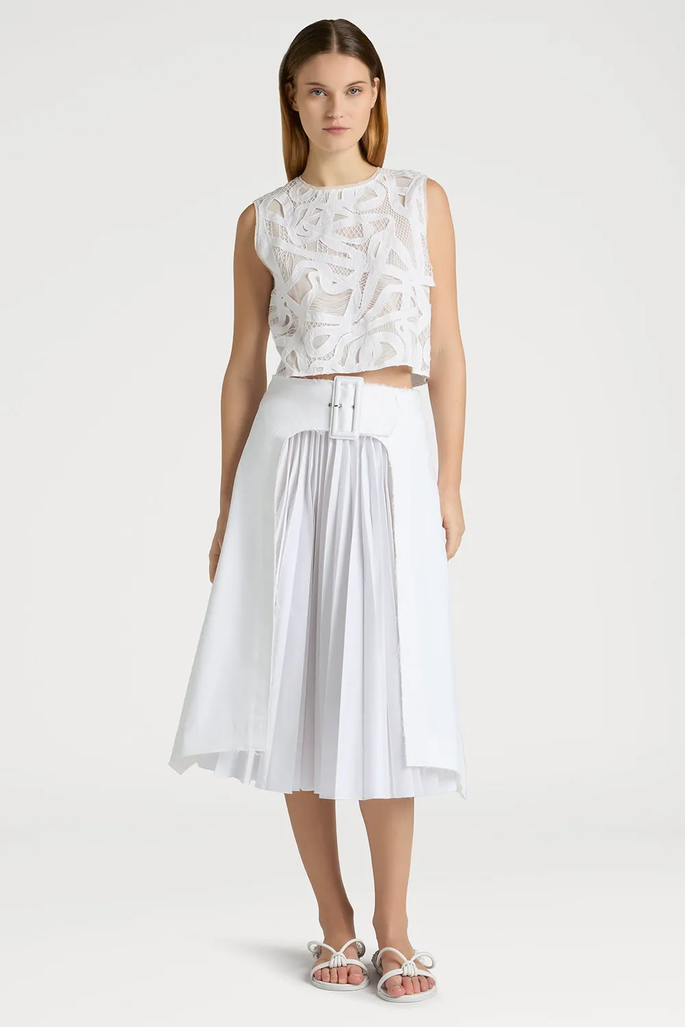 PORTS 1961 Lace White Top bianco in pizzo intrecciato