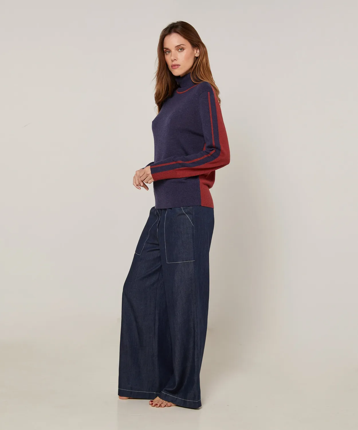 Rodier Bicolore maglione dolcevita denim blue righe