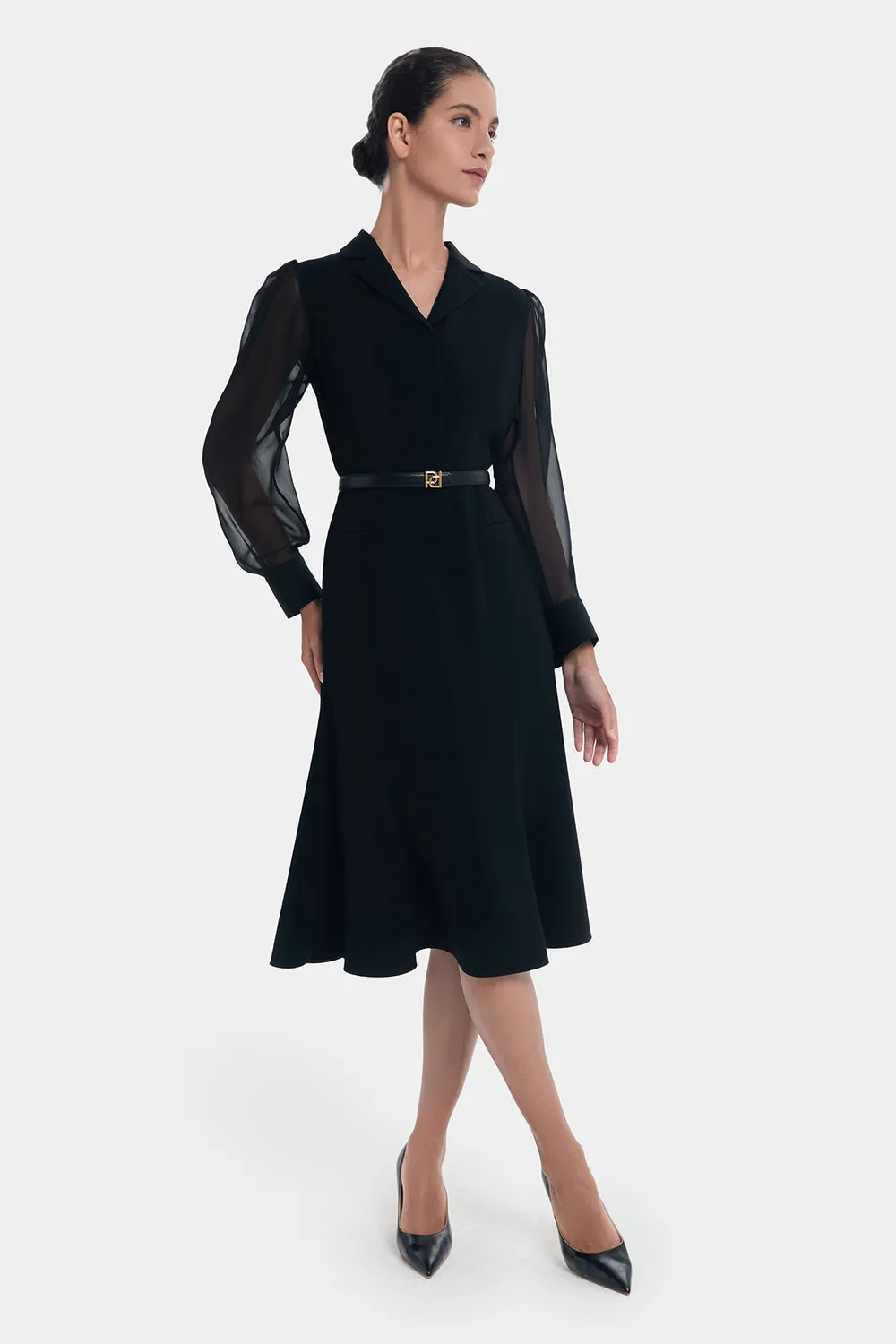 PORTS abito nero chiffon cintura black