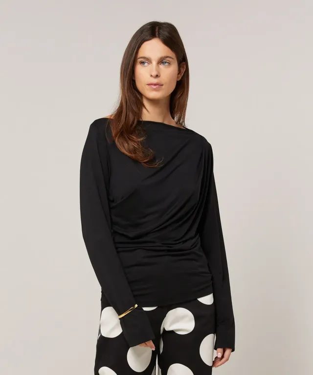 Rodier T-Shirt Drappeggiata Maniche Lunghe Nera Aderente