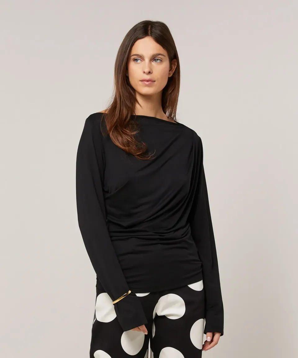 Rodier T-Shirt Drappeggiata Maniche Lunghe Nera Aderente