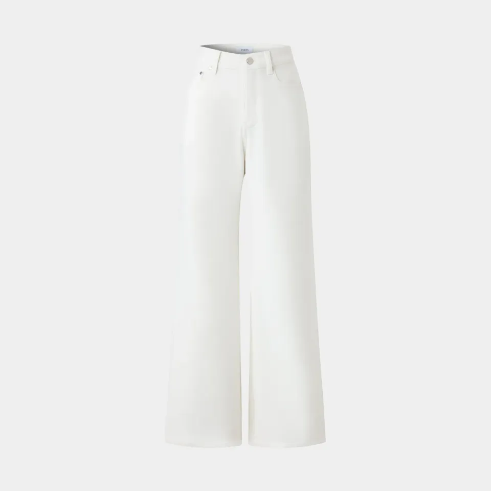 PORTS denim pantaloni gamba larga crema vita alta