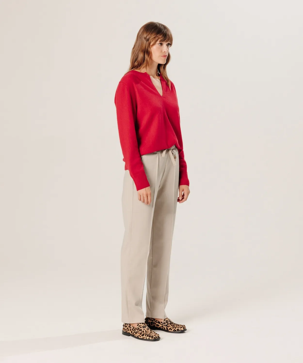Rodier Maglia Cashmere Collo Tunisino Rosso 2 fili