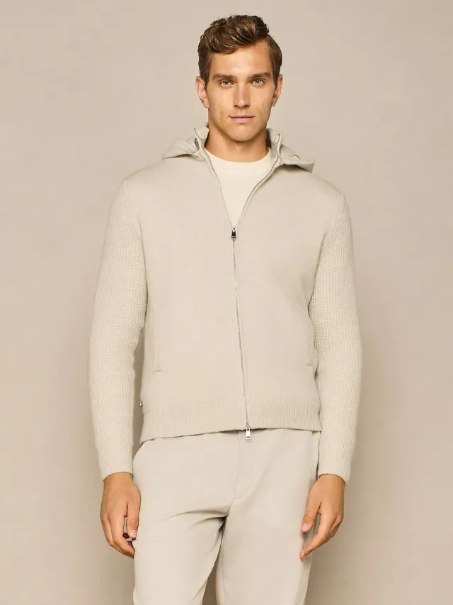 Paul Taylor Maglia Zip Collo Alto Burro con Cappuccio