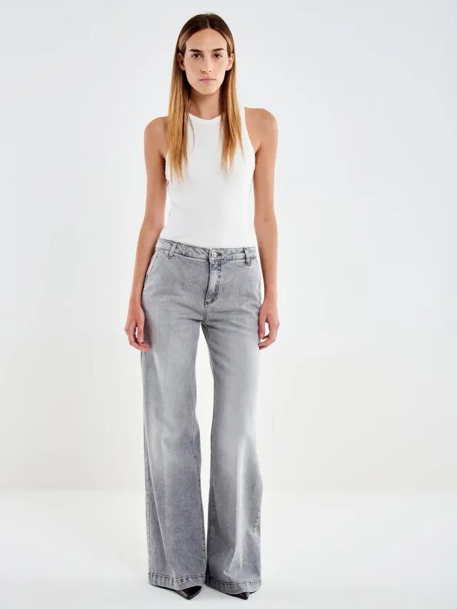 VICOLO Jeans Elena Grigio Wide Leg Vita Media