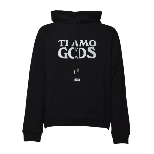 GCDS A2OM1910JG5 felpa cappuccio nera cotone Ti Amo