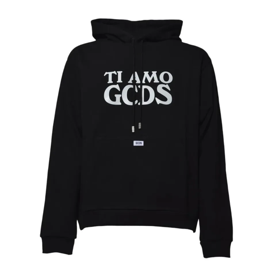 GCDS A2OM1910JG5 felpa cappuccio nera cotone Ti Amo