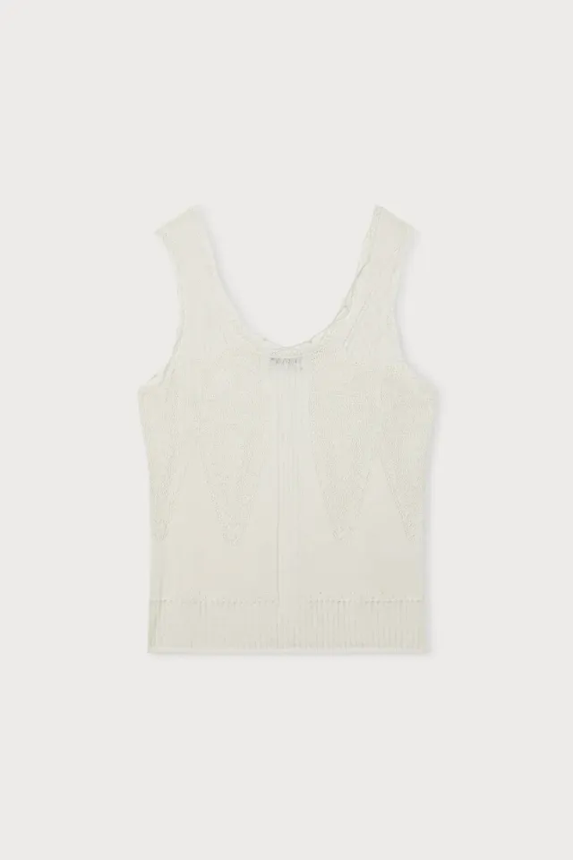PORTS Lace Knit top crema scollo U pizzo