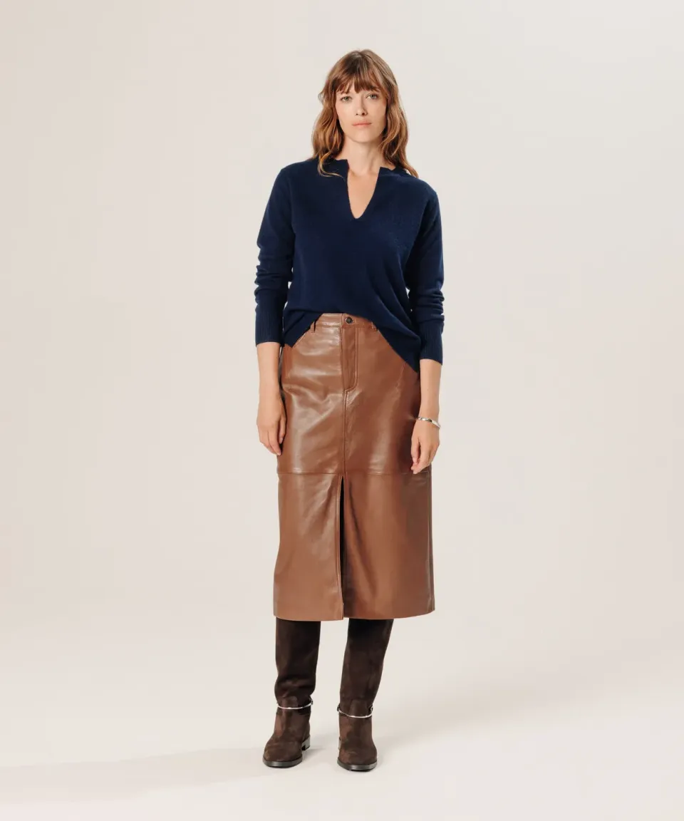 Rodier Maglia cashmere collo tunisino blu notte 2 fili