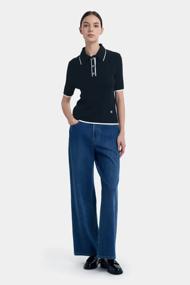 PORTS Silk Cashmere Contrast polo nera