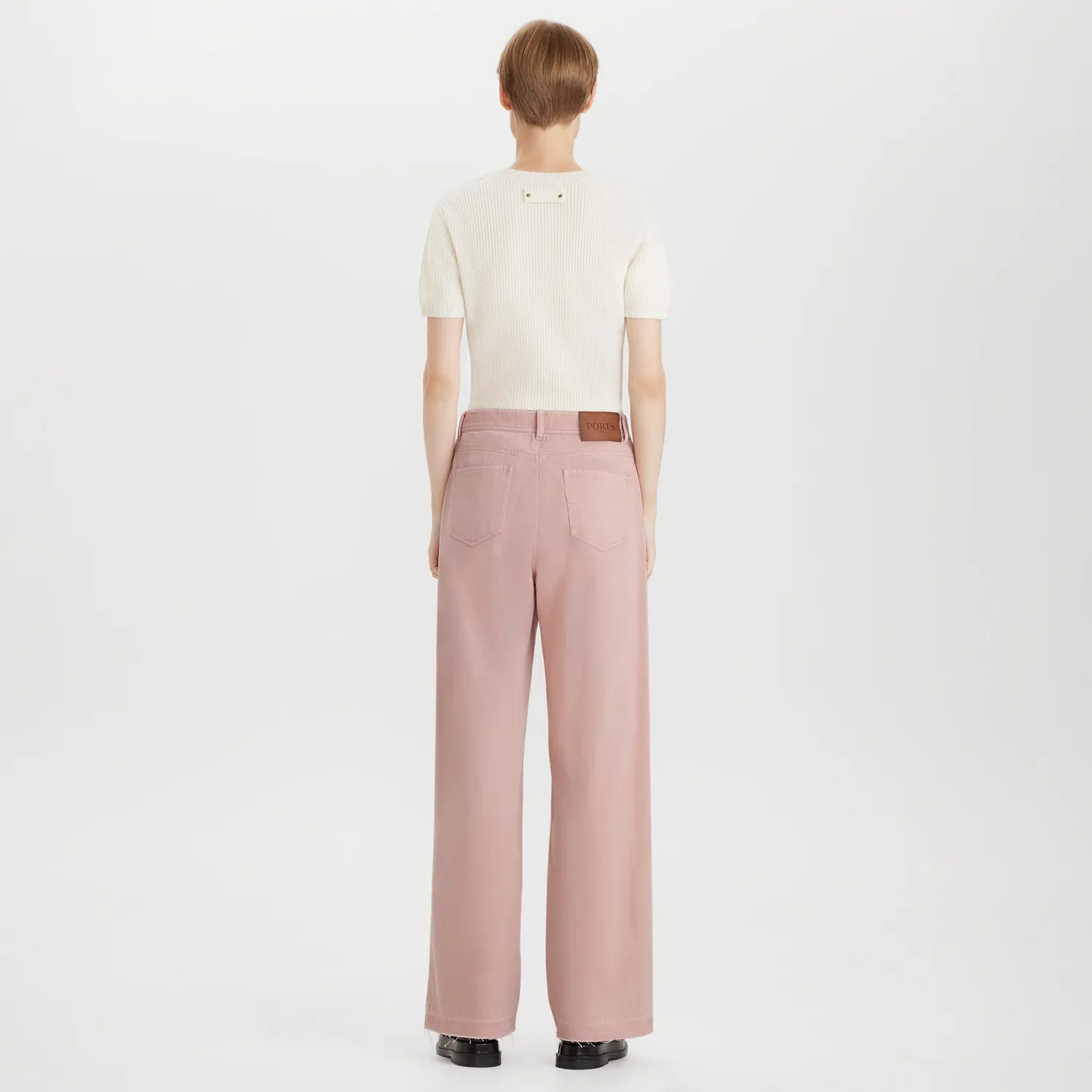 PORTS jeans rosa cipria wide-leg cotone vita alta