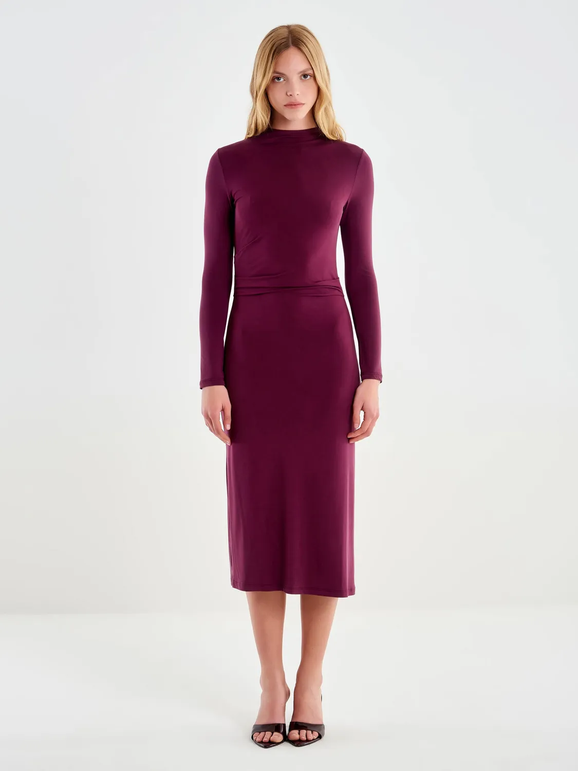 Vicolo Abito Lungo Drappeggio vestito bordeaux modal
