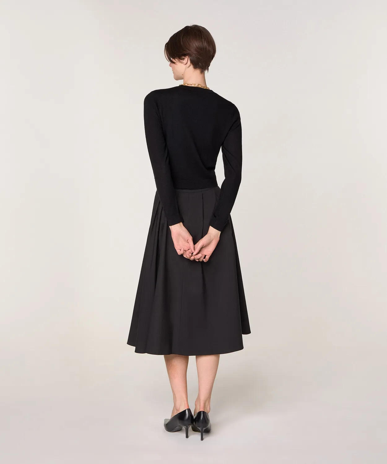 Rodier cardigan corto lana merino nero girocollo