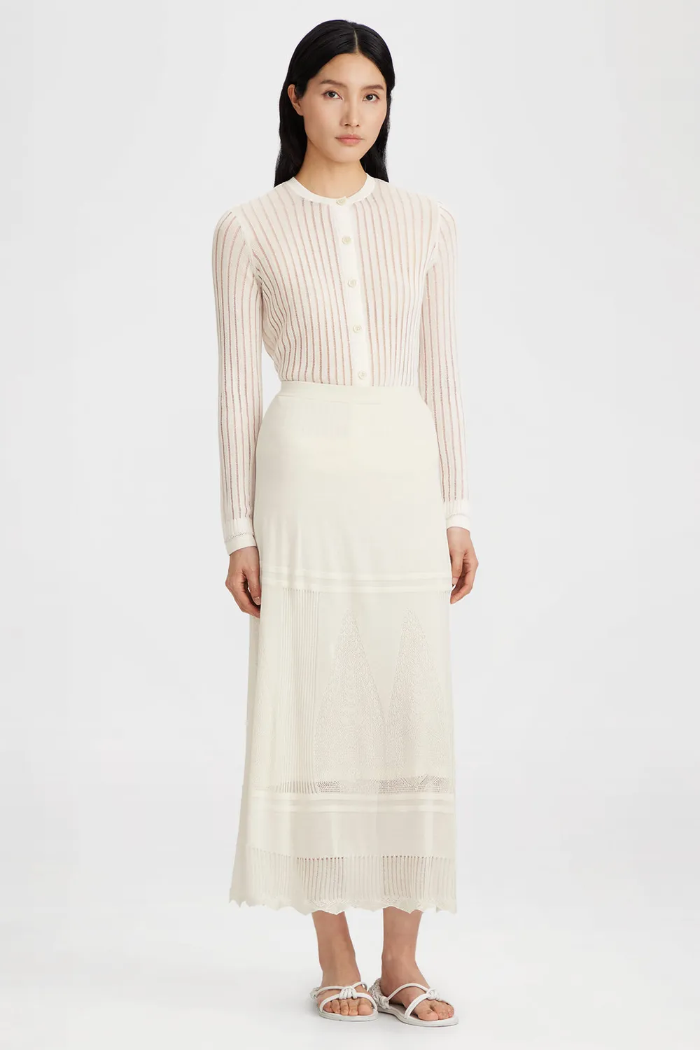 Ports 1961 PW226KFN02 Cardigan Corto Righe Bianco M