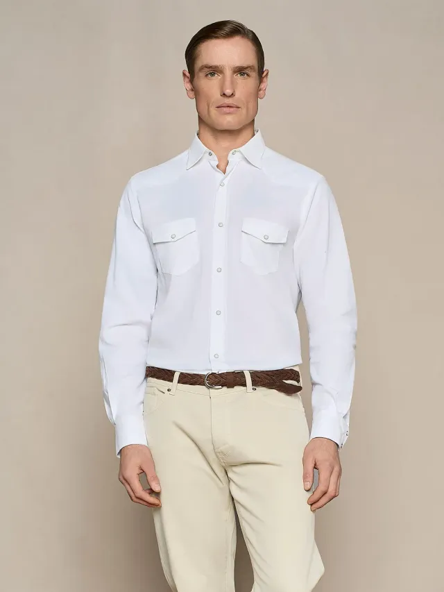 Paul Taylor camicia texana velluto bianco cotone