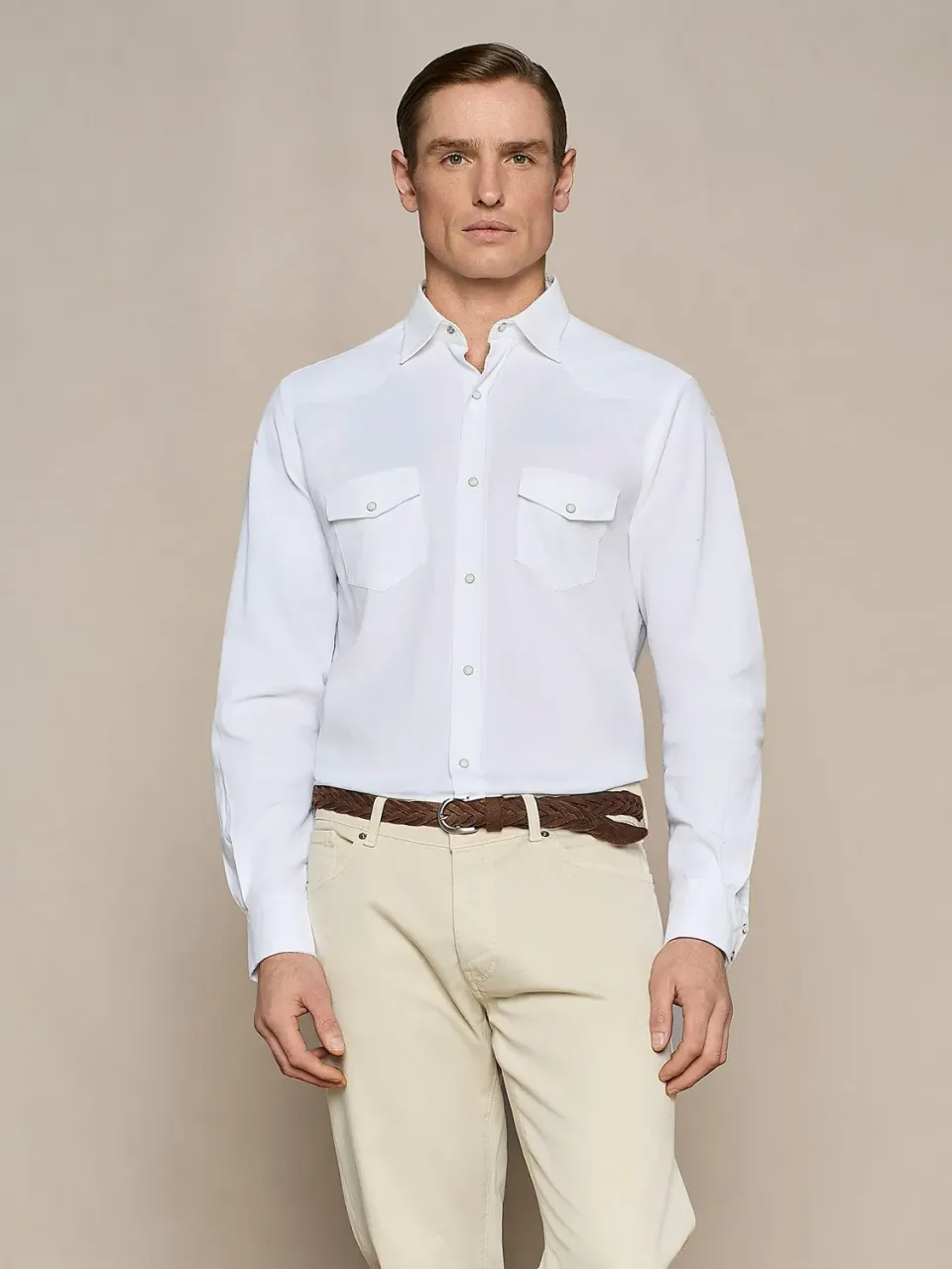 Paul Taylor camicia texana velluto bianco cotone