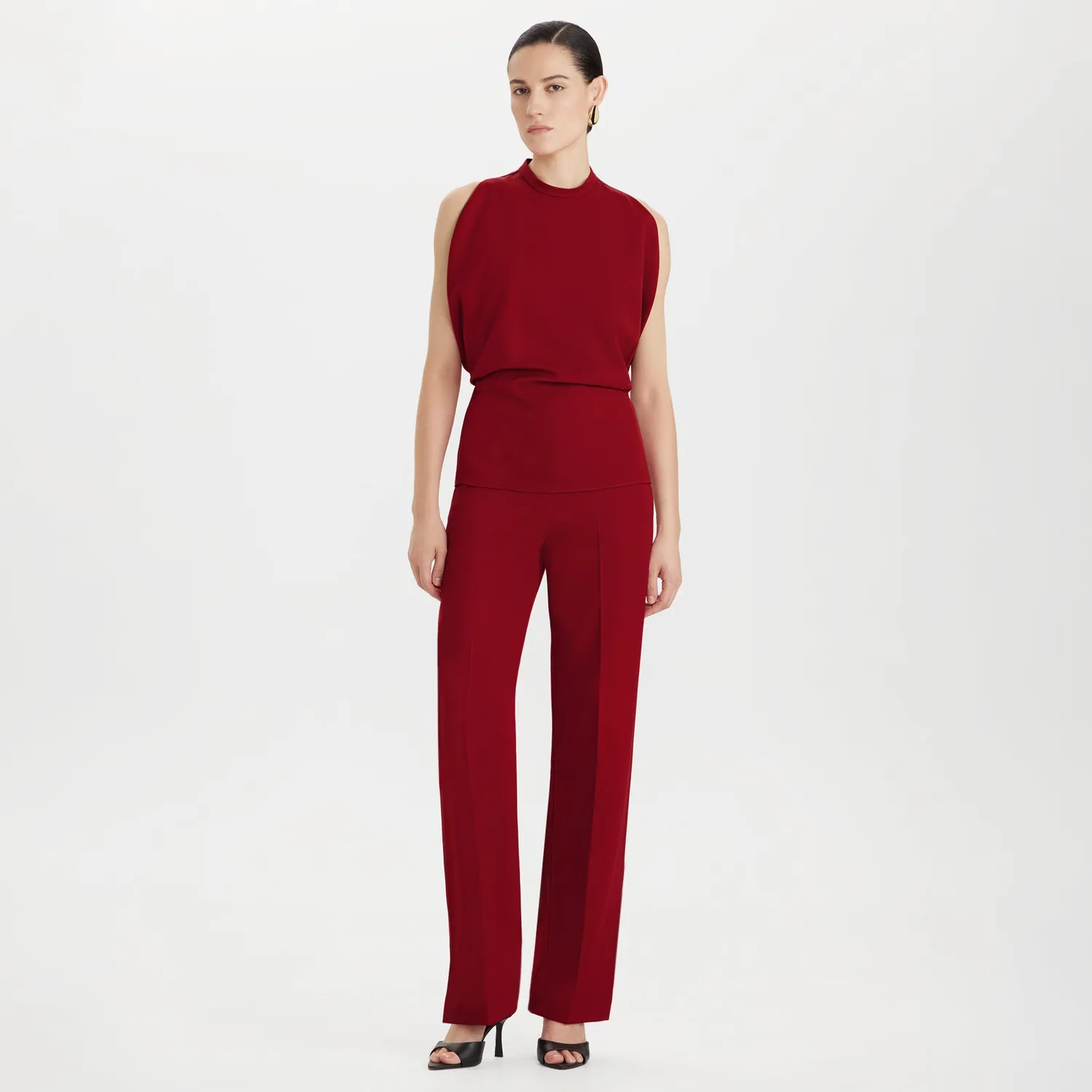 PORTS top smanicato rosso in lana collo alto