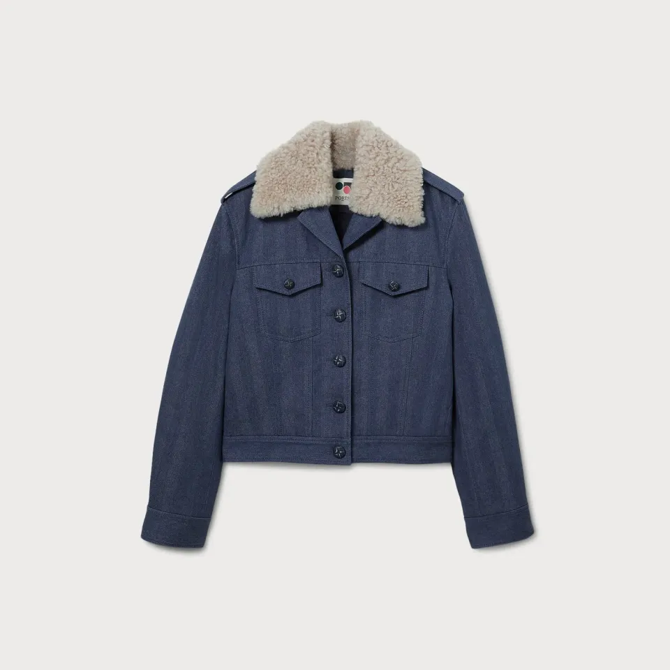 PORTS giacca denim imbottita con collo removibile