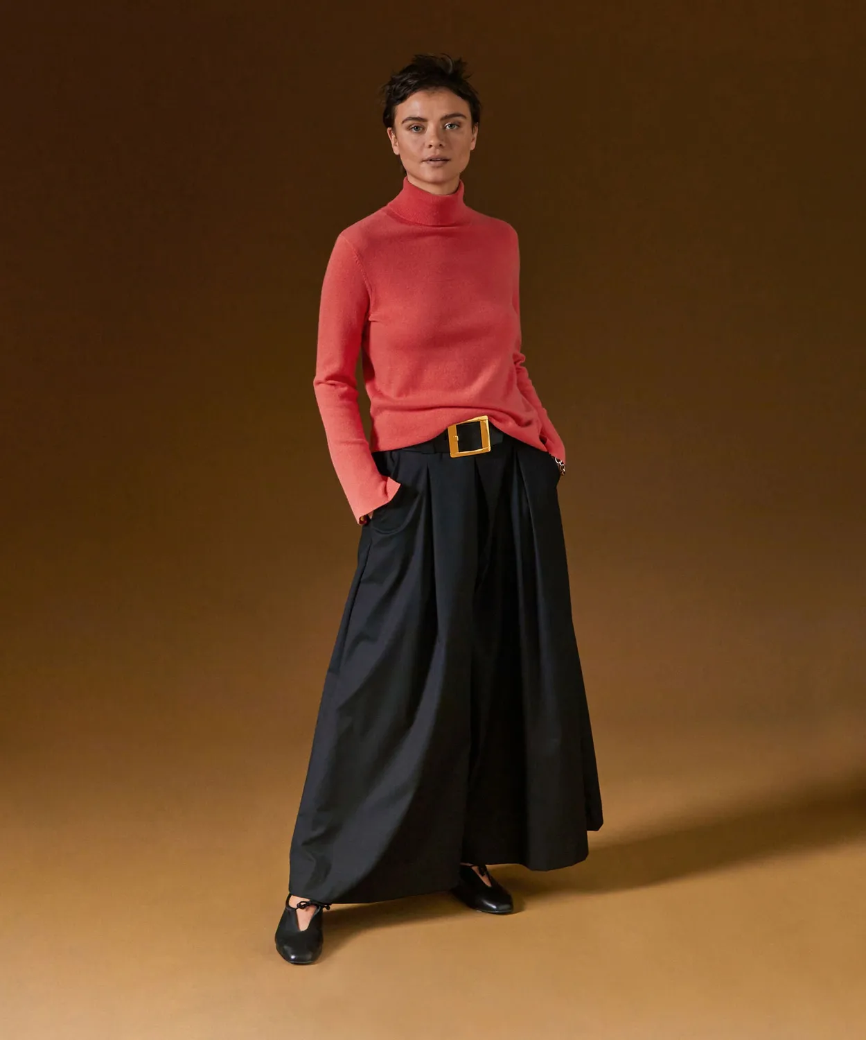 Rodier maglione cashmere dolcevita arancione corallo
