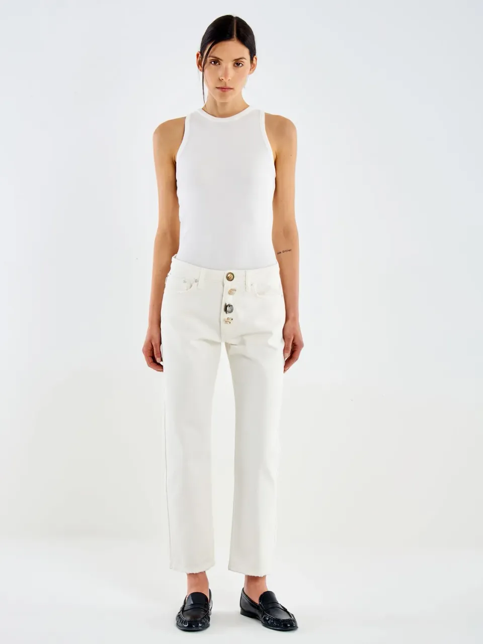 Vicolo Jeans Zoe Bianco Bottoni Gioiello Regular Burro