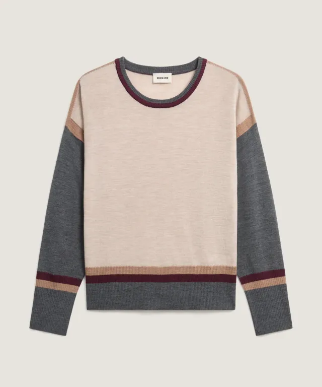 Rodier Maglia Girocollo Color Block Merino Bianco Ecru