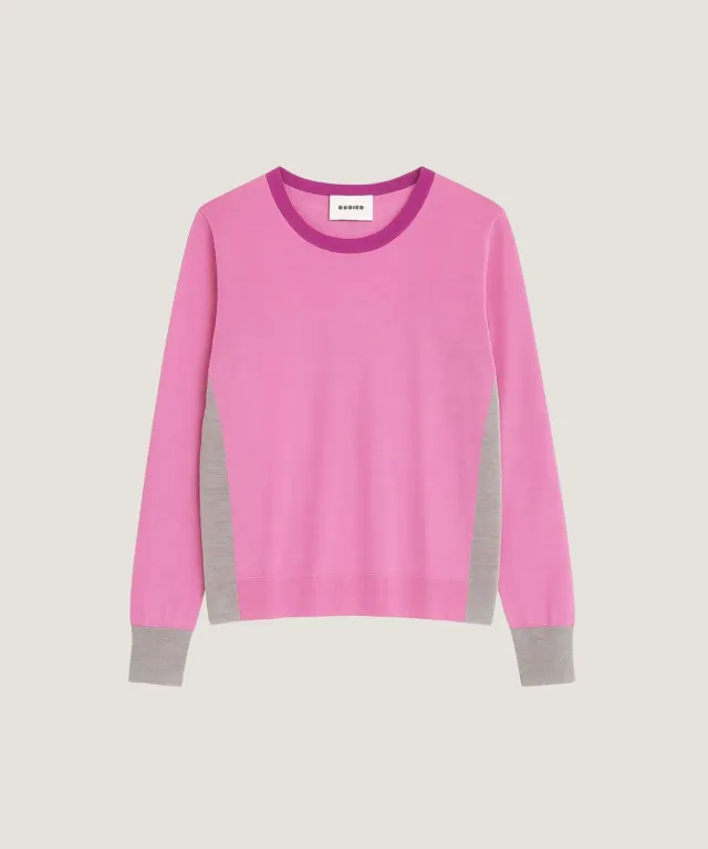 Rodier Maglia girocollo tricolore lana merino rosa candy