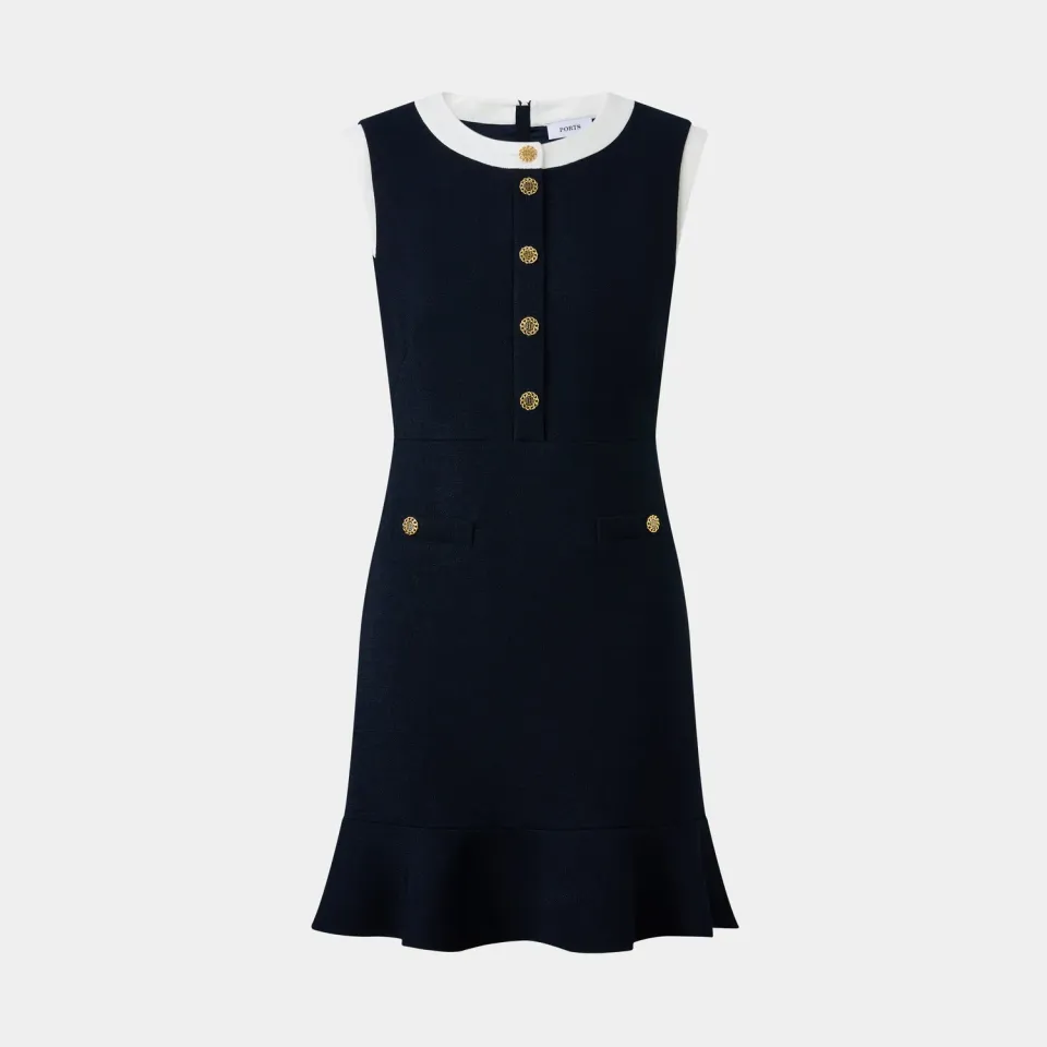PORTS SS26 SU8D003TFB004 vestito smanicato navy 2 volant