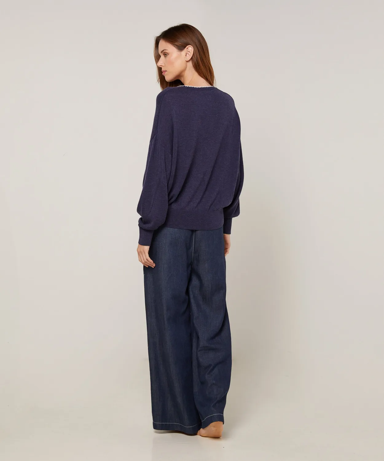 Rodier maglione scollo V maglia fine denim blue taglia M