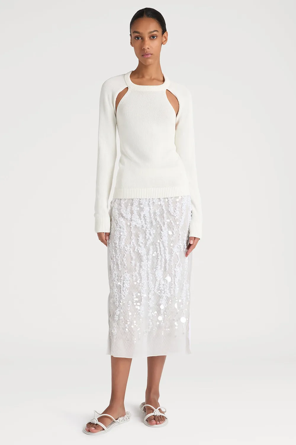 PORTS Cutout Couture PW225KFC01 maglione bianco cut-out