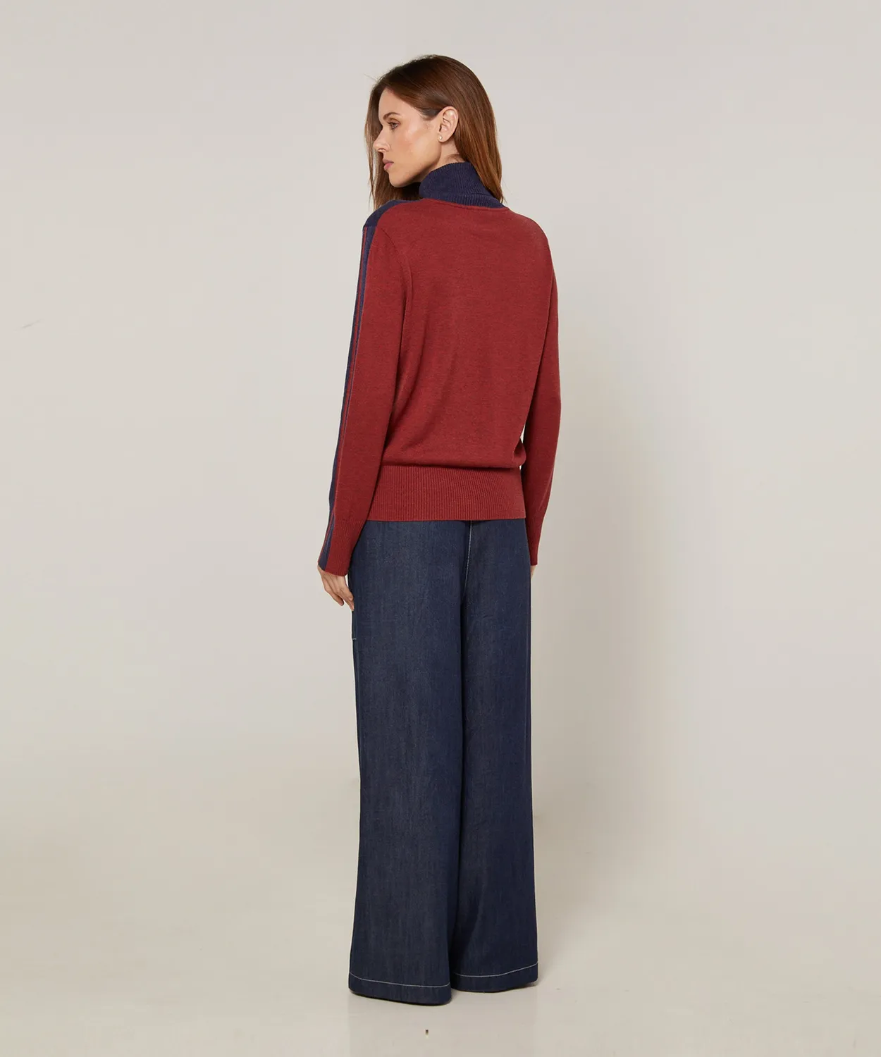Rodier Bicolore maglione dolcevita denim blue righe