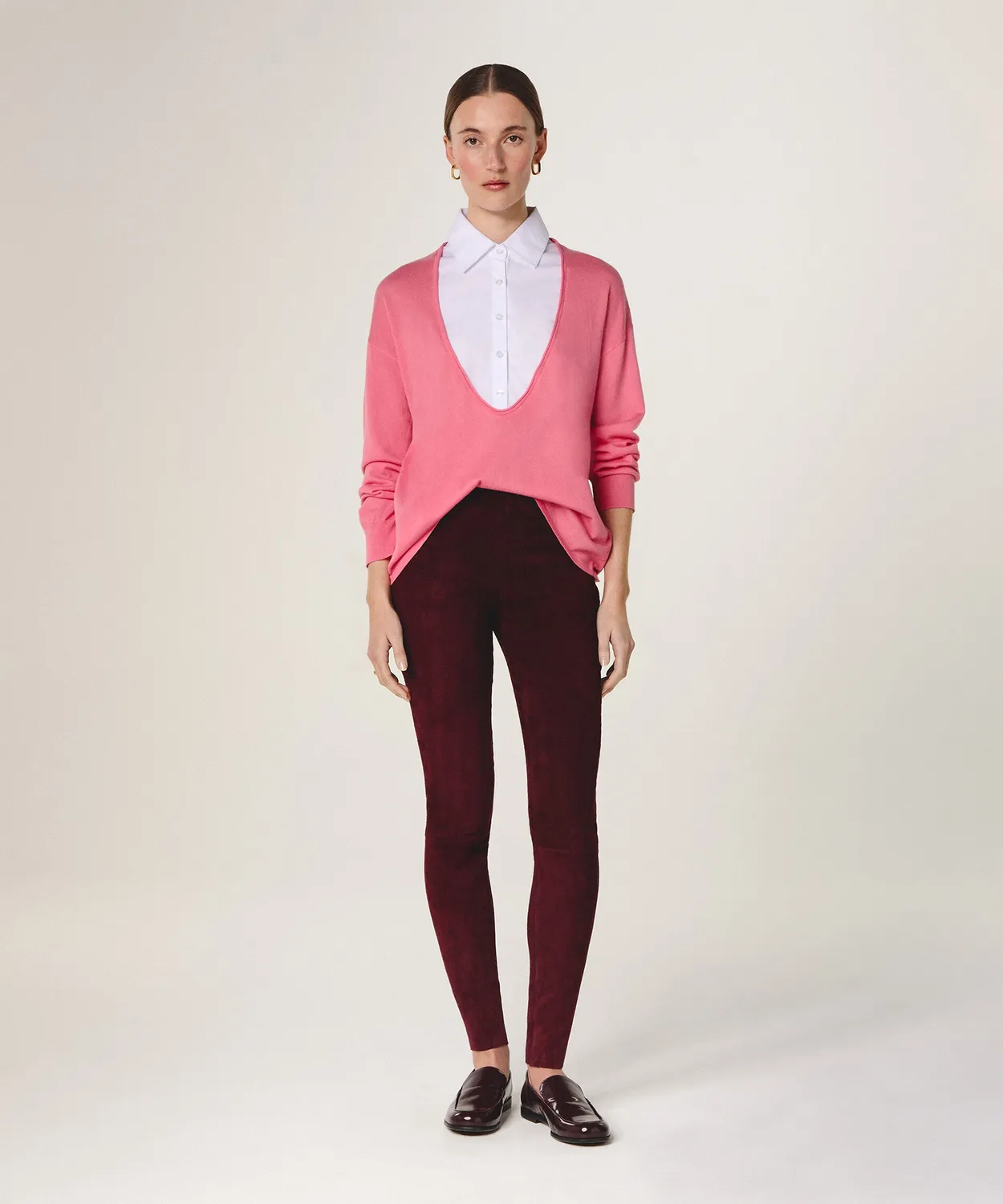 Rodier Leggings pelle agnello rosso bordeaux elasticizzati
